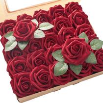 Flores artificiais Floroom Espuma Vermelha Escura Rosas Falsas x25