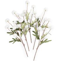 Flores artificiais Floroom Pompon Mum Faux Silk White x5