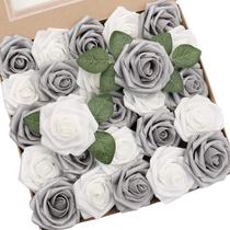 Flores artificiais Floroom Real Looking Shimmer Silver Grey Foam Roses 50 unidades