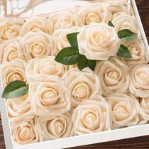 Flores artificiais Higfra Champagne Roses com caule 25 unidades