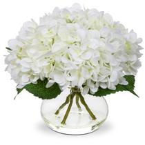 Flores artificiais Hollyone Hydrangea com vaso de seda branca