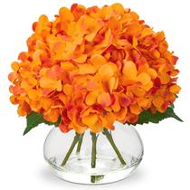 Flores artificiais Hollyone Hydrangea com vaso de seda laranja