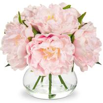 Flores artificiais Hollyone Pink Peonies com vaso para decoração de casa