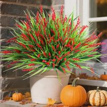 Flores artificiais HyeFlora Monkey Grass 10 pacotes vermelhos Flores artificiais HyeFlora Monkey Grass 10 pacotes vermelhos