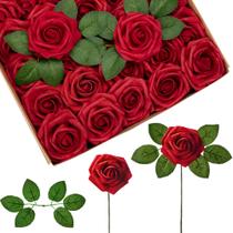 Flores Artificiais InnoGear - 50 Rosas Vermelhas Escuras com Folhas