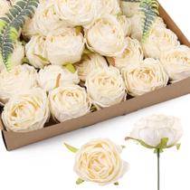 Flores artificiais IPOPU White Roses Heads 25 unidades vintage