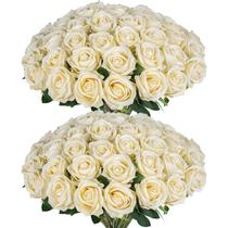 Flores artificiais Jefuzh Fake Champagne Roses 50 unidades Flores artificiais Jefuzh Fake Champagne Roses 50 unidades