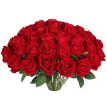 Flores artificiais Jefuzh Fake Red Roses 30 unidades para casamento Flores artificiais Jefuzh Fake Red Roses 30 unidades para casamento