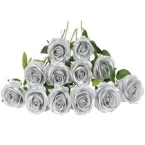Flores artificiais Laelfe Silver Roses, 12 peças para casamento em casa