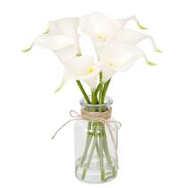 Flores artificiais Muhanjia Calla Lily com vaso de vidro, 7 peças brancas Flores artificiais Muhanjia Calla Lily com vaso de vidro, 7 peças brancas