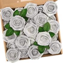 Flores artificiais N&T NIETING 50 unidades de rosas brancas prateadas 18 cm