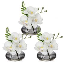 Flores artificiais Oaise White Orchids com vasos de vidro preto