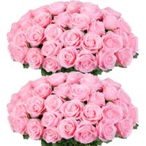 Flores artificiais Ouddy Decor, 50 unidades de rosas cor de rosa com caules longos