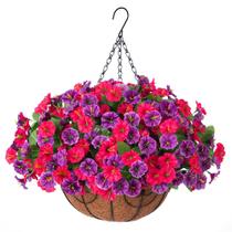 Flores artificiais penduradas Ammyoo Morning Glory com cesta