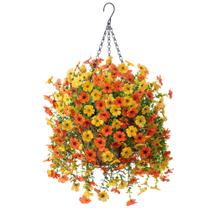 Flores artificiais penduradas com cesta Ammyoo Daisy Yellow