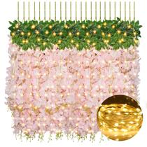Flores artificiais penduradas em glicínias, 12 unidades com luzes de 1,1 m de comprimento Flores artificiais penduradas em glicínias, 12 unidades com luzes de 1,1 m de comprimento