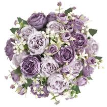 Flores artificiais: peônias mono para decoração de casa, roxo
