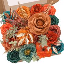 Flores artificiais Serwalin Burnt Orange Teal Silk Decor Flores artificiais Serwalin Burnt Orange Teal Silk Decor