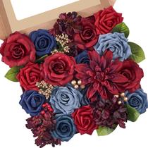 Flores artificiais Serwalin Dahlia Bouquet Box Burgundy Navy