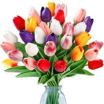 Flores artificiais Sggvecsy Fake Tulips 30 unidades Real Touch PU Flores artificiais Sggvecsy Fake Tulips 30 unidades Real Touch PU