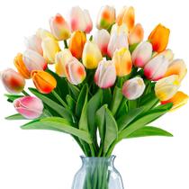 Flores artificiais Sggvecsy Fake Tulips 30 unidades Real Touch PU Flores artificiais Sggvecsy Fake Tulips 30 unidades Real Touch PU