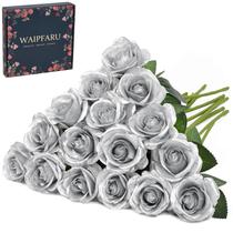 Flores artificiais Waipfaru Silver Roses 16 unidades, caules de 45 cm