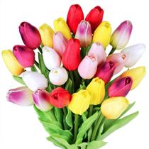 Flores artificiais Winlyn Tulips 28 peças multicoloridas de 35 cm Flores artificiais Winlyn Tulips 28 peças multicoloridas de 35 cm