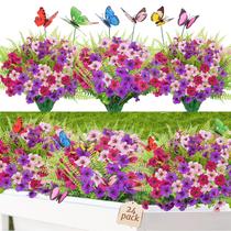 Flores artificiais Yastouay 24 pacotes resistentes a UV ao ar livre