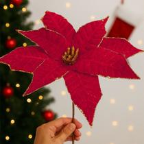 Flores Artificial Camurça Enfeite Árvore Natal Kit 6pçs 30cm Flores Artificial Camurça Enfeite Árvore Natal Kit 6pçs 30cm