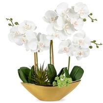 Flores Artificiales de Orquídea Briful 43 cm Blanca con Maceta Dorada