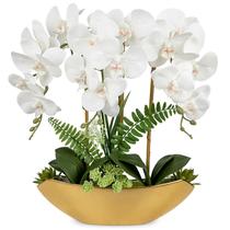 Flores Artificiales de Orquídea de Seda Briful 45 cm Blancas con Maceta Dorada