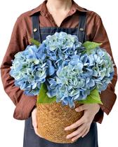 Flores azuis claras JINWOE, flores artificiais de hortênsia, 4 peças de látex de 21 polegadas de látex Real Touch, flores de seda realistas, buquê de hortênsia sintética, flores falsas para peças centrais de casamento, mesas, festas, ao ar livre, casa