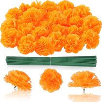 Flores de calêndula estrelada 50Pcs 2'' Seda Artificial Marigold Flores Head Bulk para DIY Diwali Festival Indian Wedding Party Dia do Dia Morto de Los Muertos ofrenda Decorações do Altar (Laranja)