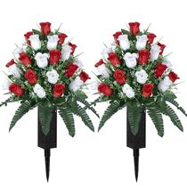 Flores de cemitério artificiais LVXINLI 2 conjuntos com vaso de 47 cm Flores de cemitério artificiais LVXINLI 2 conjuntos com vaso de 47 cm