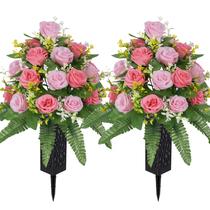 Flores de cemitério artificiais MOOMASS para vaso de sepultura com 2 buquês