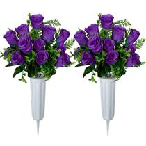 Flores de cemitério artificiais XONOR Rose com conjunto de 2 vasos Flores de cemitério artificiais XONOR Rose com conjunto de 2 vasos