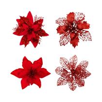 Flores De Natal Artificiais Com Glitter, 8 a 16 Peças, Decorações Para Casa, Ornamentos De Natal,
