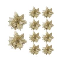 Flores De Natal Artificiais Com Glitter De 14cm, 10 Peças, Enfeites Para Árvore, Decoração Para