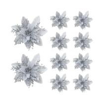 Flores De Natal Artificiais Com Glitter De 14cm, 10 Peças, Enfeites Para Árvore, Decoração Para Flores De Natal Artificiais Com Glitter De 14cm, 10 Peças, Enfeites Para Árvore, Decoração Para