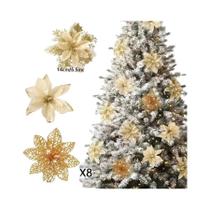 Flores De Natal Artificiais De 15cm Com Clips, 6-24 Peças, Ornamentos De Flores Com Glitter Para