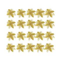 Flores De Natal Artificiais De 9cm, 20 Peças, Ornamentos De Árvore De Natal Com Glitter, Decoração