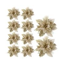 Flores De Natal Artificiais Em Glitter Rosa Vermelho Dourado 145cm Decorações Para Árvore Conjunto