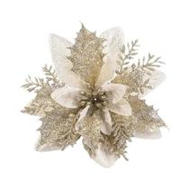 Flores de Natal Artificial com Glitter Rosa - 14cm - Enfeite para Árvore de Natal