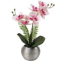 Flores de orquídea artificiais Briful 33 cm rosa em vaso prateado
