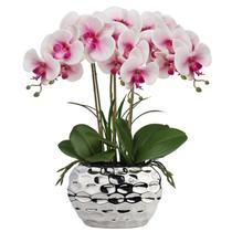 Flores de orquídea artificiais Briful 45 cm rosa com vaso prateado