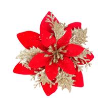 Flores de Poinsétia Artificial com Glitter (10/5 Peças) - 15cm - Decoração de Natal