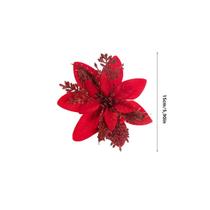 Flores de Poinsétia Artificial com Glitter (10/5 Peças) - 15cm - Decoração de Natal