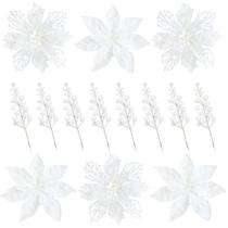 Flores de poinsétia com glitter de Natal Sggvecsy 24 unidades (brancas) Flores de poinsétia com glitter de Natal Sggvecsy 24 unidades (brancas)