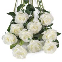 Flores de rosas artificiais Flojery White Silk x10 com caule longo Flores de rosas artificiais Flojery White Silk x10 com caule longo
