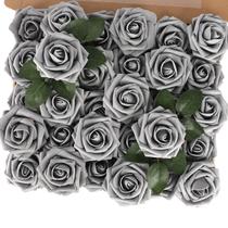 Flores de rosas artificiais MACTING Real Touch Foam 30 unidades cinza